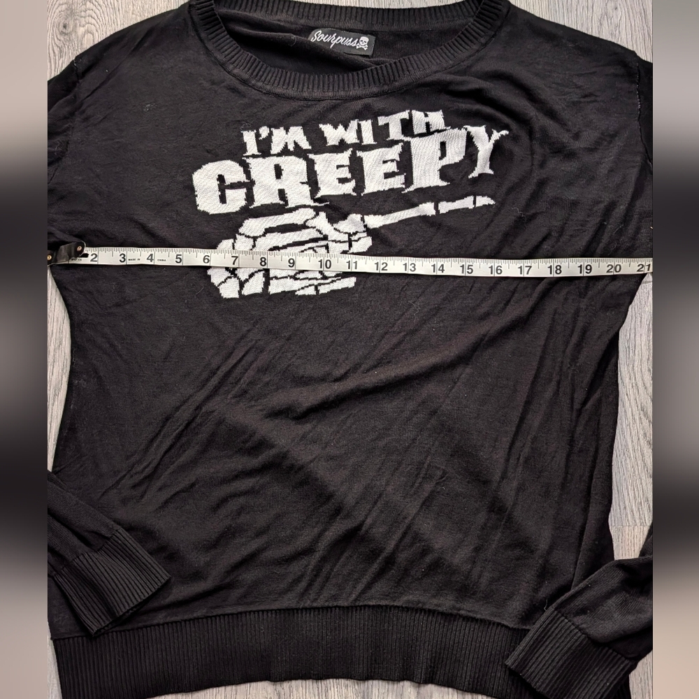 Sourpuss I'm With Creepy Skeleton Goth Sweater XXXL Black - Picture 8 of 10